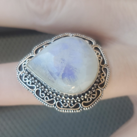 New Rainbow Moonstone 925 Silver Ring. - Picture 11 of 13